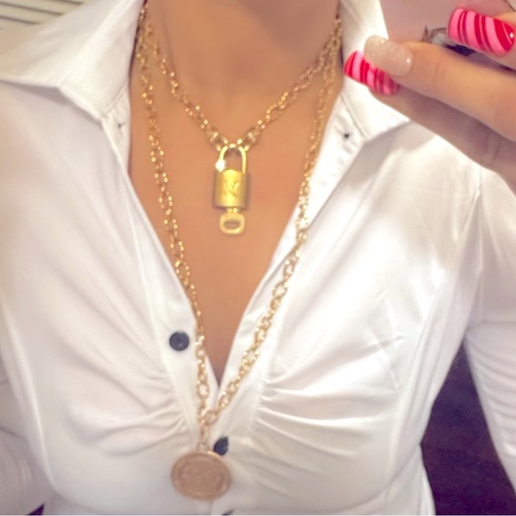 Louis Vuitton LV Padlock and Key on a Stainless Steel Gold Necklace Authentic - Picture 6 of 16